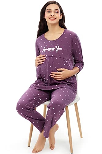 ZEYO-Womens-Cotton-Heart-Printed-Maternity-Feeding-Night-Suit-Set-of-Top-Pyjama-Nursing-Night-Dress-5629