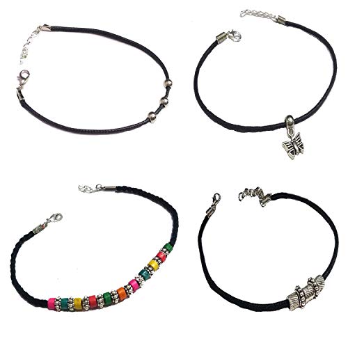 GURJARI JEWELLERS Girl's Lac and Brass Anklet (Black Thread) - Se...