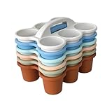 RAUVOLFIA 6 Pack Classroom Caddy Storage Basket with Handle, Plastic Drink Cup Caddy Holder, 6 Compartments for Kids, Table, Office, Arts, Crafts, Crayon, Marker, Pencil, School Supplies (Boho)