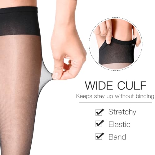 Image of Yilanmy 12 Pairs Knee High Stockings for Women 20D Sheer Nylons Socks with Reinforced Toes