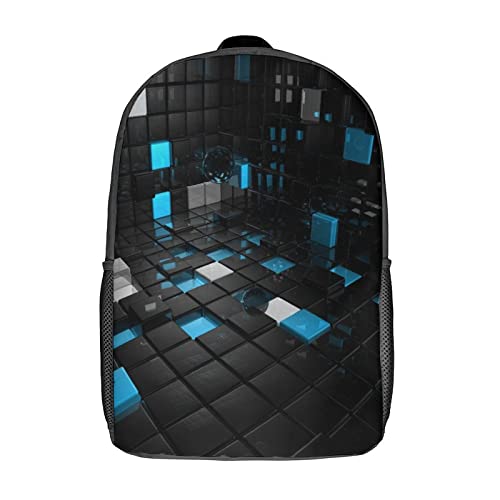 Sac à dos scolaire 17 pouces avec motif imprimé 3D Cube pour enfants et adultes