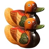 FOMIYES Figuras de Patos Mandarines de Madera Pintados a Mano, Decoración de Boda y Hogar, de Estatuas Artesanales para Escritorio y Obsequio de Aniversario