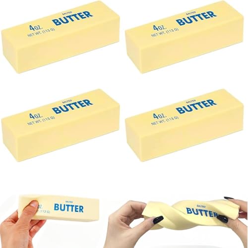 4PCS Butter Squishies, Super Soft Butter-Shaped Slow Rising Squishies, Stress Relief Anxiety Relaxation, Ideal for Birthday Gifts, Party Favors, Classroom Prizes, Easter Basket Stuffers