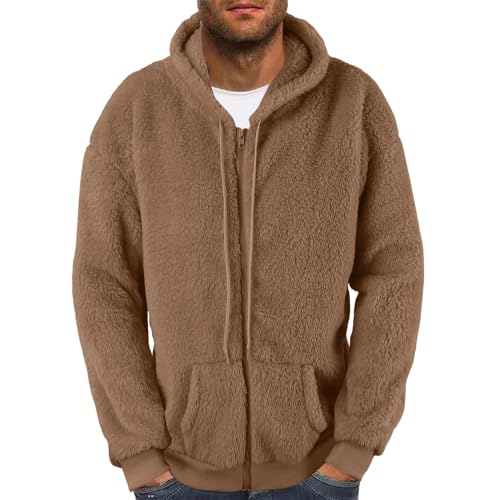 Caxndycing Giacca in pile invernale da uomo, calda con cappuccio, foderata, in pile, per il tempo libero, con chiusura lampo, per attività all'aperto, antivento, foderata, per escursioni, caccia,