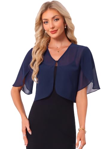 Image of Allegra K Women Chiffon Ruffle Short Sleeve Open Front Bolero Shrug
