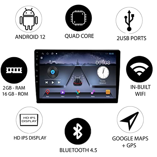 Image of AUTO SNAP 9 Inches 22cm Touch Screen Android 12 Gorilla Glass IPS Display Car Stereo with 2GB RAM /16 GB ROM GPS /Wi-Fi /Navigation /Steering Wheel Controls Mirror Link Compatible for Maruti Suzuki Ertiga New