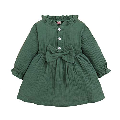 OPAWO Toddler Girl Fall Spring Summer Dress Green Long Sleeve Baby Prinecess Ruffle Tutu Bowknot Dresses 12M-5T