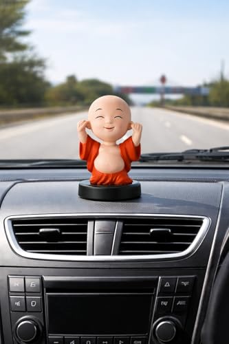 Image of Buddha Ji Laughing Monk Bobble Head Idol for Car Dashboard | Moving Head | Decorative Dashboard Showpiece for Car, Office Table, Study Desk & Home Decor