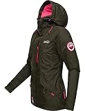 MARIKOO Damen Winterjacke Funktionsjacke Softshell-Jacke mit Abnehmbarer Kapuze Rabeaa Olive Gr. M