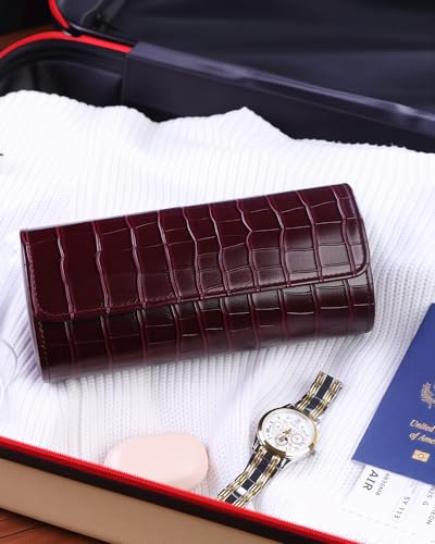 Image of MR.OKAY 3 Watch Travel Case-Classic Leather Watch Case With Superb Texture. (Portable Watch Roll Or Organizer For Storage And Display).Festival Gift For Men, All Handcrafted By Artisans.