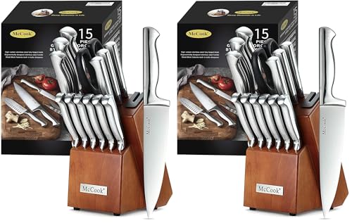 Image of McCook Knife Sets, German Stainless Steel Kitchen Knife Block Sets with Built-in Sharpener (Pack of 2)