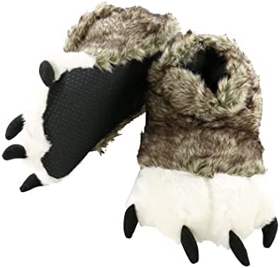 Wolf Paw Kid Slippers by Lazy One, Gray, Medium(kids13-3)