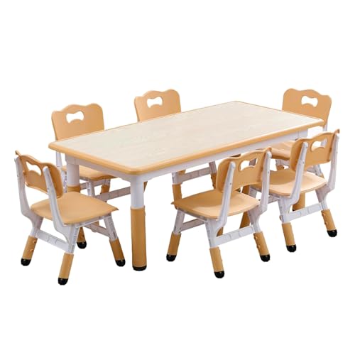 GAOMON Kids Table and 6 Chair Set,Height Adjustable Toddler Arts & Crafts Table and Chair Set for Ages 2-10,Max 300lbs Kids Activity Art Table for Classroom Daycares,Home