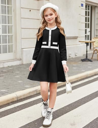 Arshiner Girls Sweater Dress Long Sleeve Button Knit Fall Winter Pullover Dresses for Kids 5-12 Years2