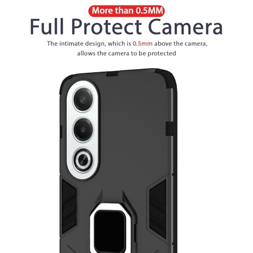 Image of Pikkme Back Cover for Oppo K12x 5G | 360 Protection Case | Ring Holder Stand D5 Tough Armor Bumper Case (Black)