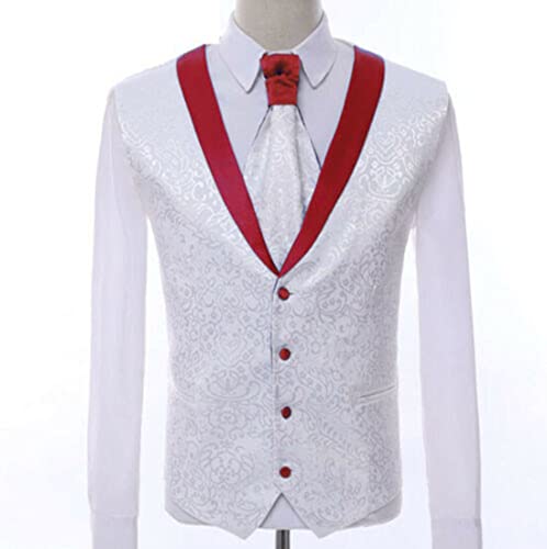 HZUOU Men's Slim Fit White Premium Floral Tuxedo Paisley Wedding Groom Prom Party 3 Pieces Business Suits HZH052