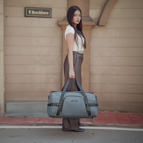 Image of Bayne Foldable Travel Duffle Bag for Men & Women - Convertible Carry On Luggage, Large Garment Organizer for Flights - 2 in 1 Hanging Suitcase Suit Travel Bag (Grey)
