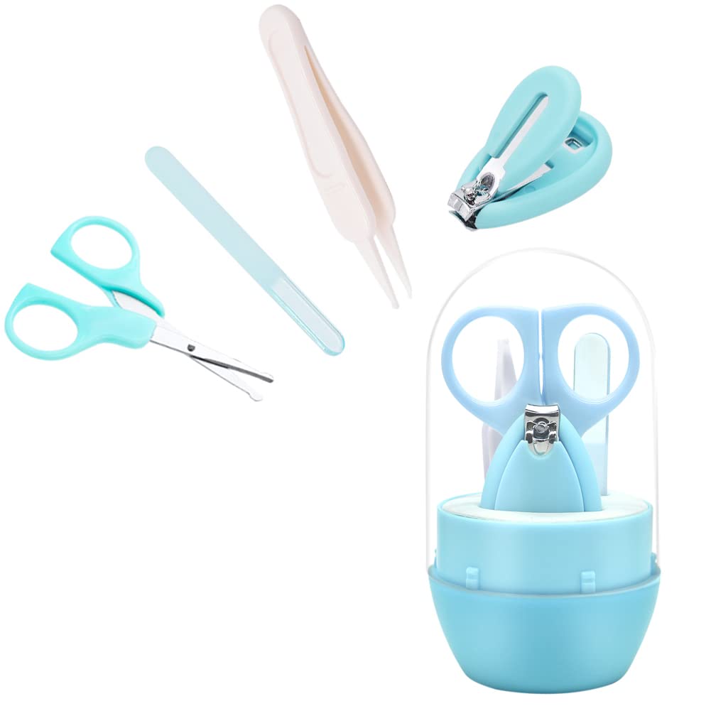Set di tagliaunghie 4 in 1 per bambini, con custodia, kit tagliaunghie per bambini, manicure e pedicure, set tagliaunghie per neonati, neonati e bambini (blu)