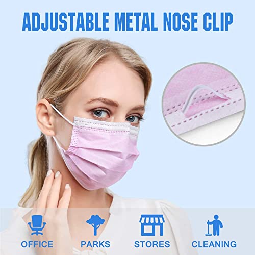 Image of MEELANA Non Woven Fabric 3 Ply Disposable Surgical Mask for Men Women with adjustable nose pin Reusable (Pack of 100) Breathable Masks