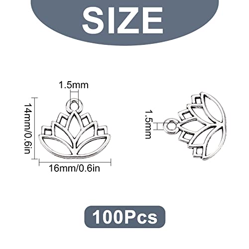 SUNNYCLUE 1 Box 100Pcs Tibetan Style Alloy Lotus Flower Pendants Bulk Silver Lotus Flower Charm For Jewellry Making Charms Earrings Necklace Bracelets Acceossories DIY Crafts Finding Supplies - Image 2