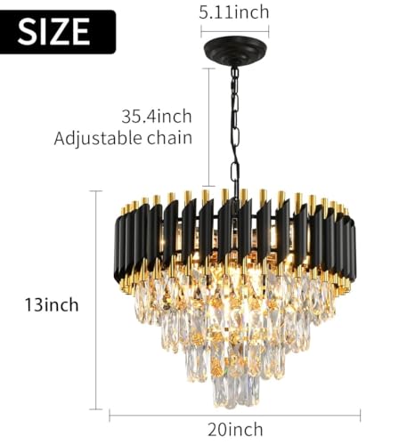 Image of Modern Crystal Chandeliers Black Gold K9 Crystal 4 Tier Round Crystal Chandelier Ceiling Light Fixture for Living Room and Hallway| Modern Ceiling Light Jhumar for Hall Light (Black, 500mm)