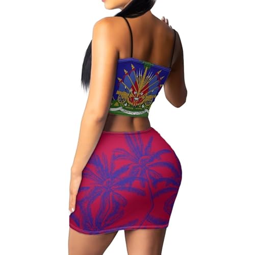 Image of Biyejit Women's 2 Piece Summer Outfits Spaghetti Strap Crop Tops and Bodycon Mini Skirt Dress Set Plus Size S-4XL