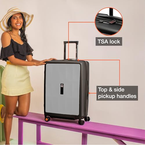Image of Nasher Miles Zanzibar TSA Lock Hard-Sided Polycarbonate 8 Wheels Double Spinner Check-in Luggage Grey Black 28 inch |75cm Trolley Bag| Suitcase,Large