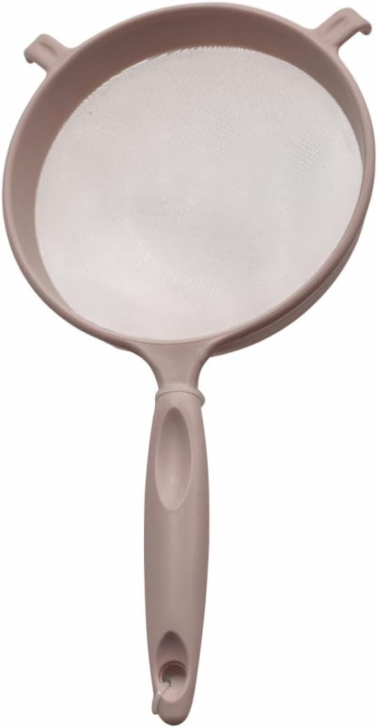 Natural Fine Mesh Sieve with Handle – Plastic Strainer with Resting Arms, 14.5cm Diameter, Assorted Natural Colours (Pink)