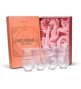 Vintage Art Deco Highball Gatsby Cocktail Glasses | Set of 4 | 16 oz Double HiBall Glassware for ...