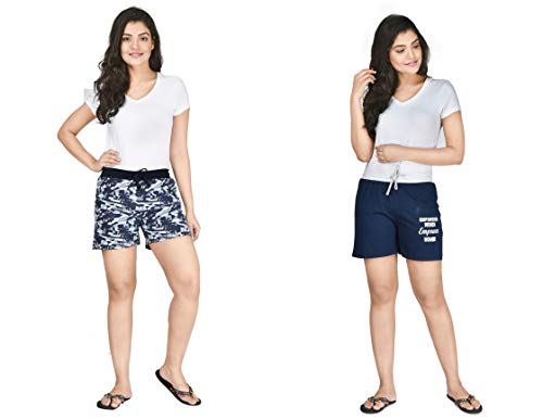 Image of Club A9 Womens 100% Organic Cotton Printed Regular Shorts - Pack of 2 (Multicolor)