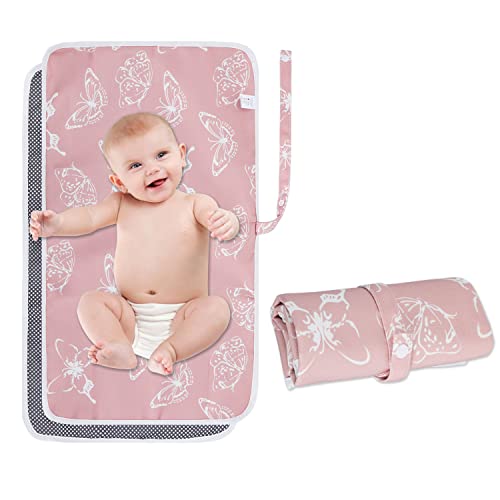 Image of TDIAPERS Baby Changing Pad, Portable Baby Changing Pad Waterproof Reusable, Travel Changing Mat for Newborn Baby(Sweet Pink Butterfly)