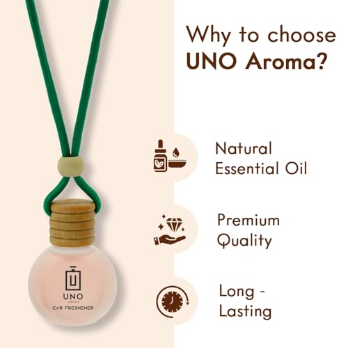 Image of UNO AROMA Musk Car Air Freshener, 15ml, Long Lasting Hanging car perfume, Toxin-Free Oil in Glass Bottle with Wooden Diffuser, Car Accessories for fresh aroma, Last Upto-60 Days