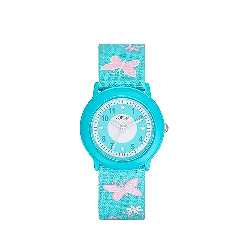 s.Oliver Armbanduhr Mädchen Kinder Quarzuhr Analog, mit Textil Armband, Blau, 3 bar Wasserdicht, Kommt in Uhren Geschenk Box, 2036749