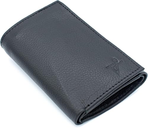 RFID-Blocking Men’s Trifold Leather Wallet with Thumb ID Window, Key Holder, YKK Zippered Bill Slot, and Gift Pouch (J130TF Black)3