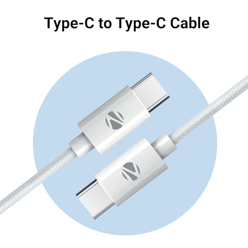 Image of ZEBRONICS Type C to Type C Strong Braided Cable, 60W PD Fast Charging, for iPhone 16 Series, 15 Series, iPad, MacBook, Samsung, Other Android Devices, Data Sync, 1 Meter (ZEB-TT60+) White