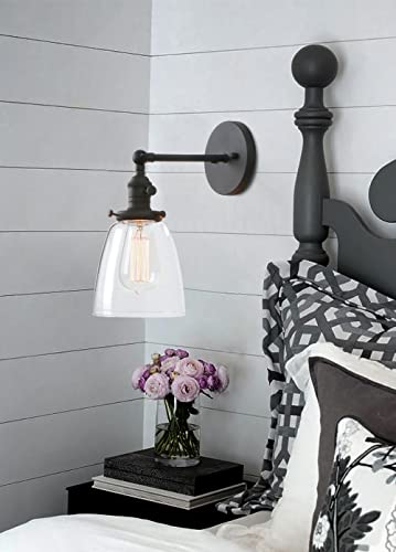 Pathson Réglable Applique Verre Cloche Abat-jour Lampe Rétro Industrial Applique Murale Rétro Eclairage Noir - Image 7