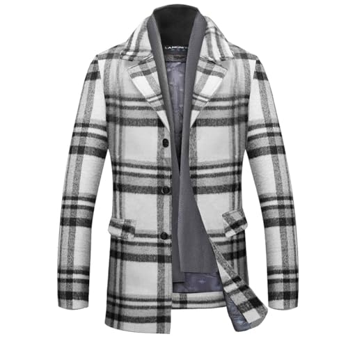 INVACHI Trench Coat Men Notch Lapel Double Breasted Peacoat Warm Winter Business Long Overcoat