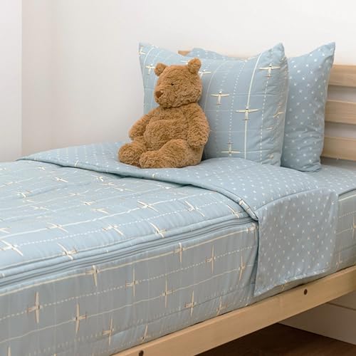 Image of Beddy's Airplane Theme Zipper Bedding - Durable Zip-On Sheets & Comforter for Kids - Bed in a Bag - Easy to Make & Wash - Includes Pillowcases & Shams - Blue Airplane - Full