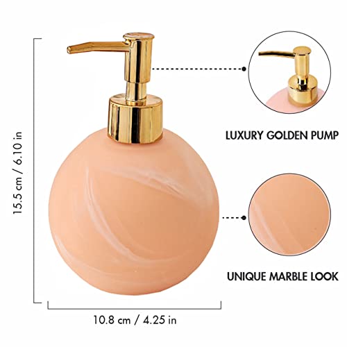 Hand Soap Dispenser With Golden Pump , 10 Oz Pink Marbled Pattern Bathroom Dispenser Bottle, Refillable Liquid Hand Jar Dispenser For Homemade Lotion, Massage Oil, Kitchen Countertop #TOP1