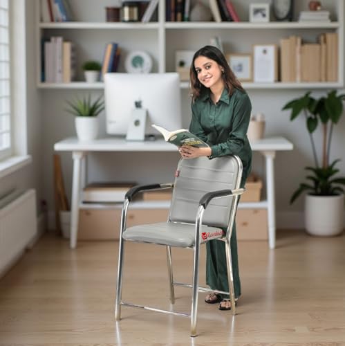 Image of GOYALSON Office Chair Visitor with arm Rest with Steel Frame and Cushioned seat Back Chair Without Wheels Chair (2, Grey, Heavy 1)