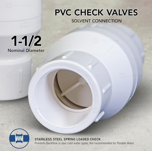 Image of Midline Valve PVC Inline Check Valve for Backflow Prevention 1-1 /2'' Solvent Connections White Plastic (4I2T112)