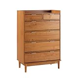 Walker Edison Blythe Mid-Century Modern Tray-Top Solid Wood 6-Drawer Dresser, 30 Inch, Caramel