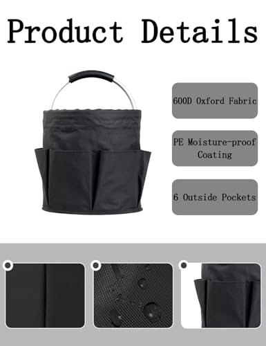 Image of Cleaning Caddy with Handle, for Cleaning Supplies Organizer Bucket | Foldable Storage Tote with 6 Pockets,17L Large Capacity Basket for Household Organizer,Laundry Room,Bathroom & Home
