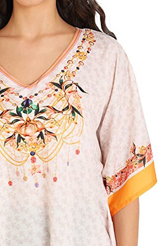 Image of Miss Lavish London Kaftan Dresses for Women Plus Size Long Batwing Sleeve Caftans, V Neck Moo Moo Printed Beach Cover Up Maxi Beach Dress, Bathing Suit Cover-Up Loungewear