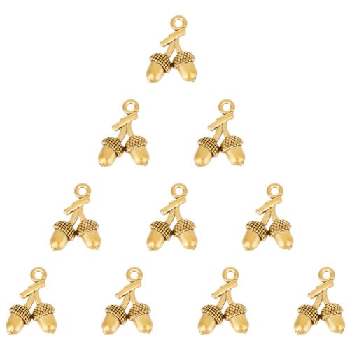 UNICRAFTALE 10Pcs Tibetan Style Alloy Pendants Acorns Charms Antique Golden Pinecone Charms Metal Tree Pendants Gold Earring Charm Small Cute Acorns Dangle Charm for Jewelry Making
