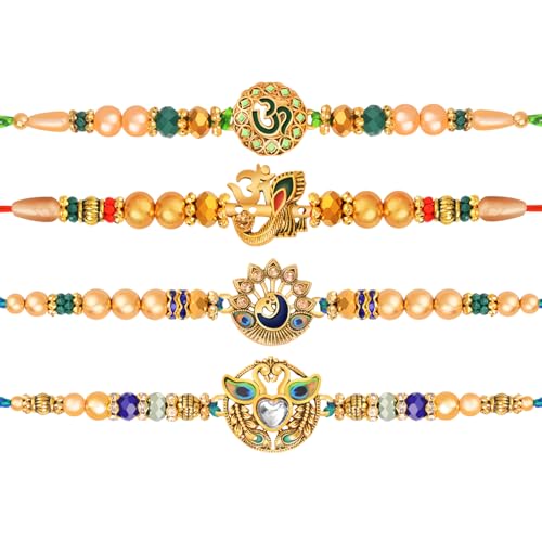 Image of De Marquis Designer Rakhi Set Of 4 With Roli Chawal and Card for Rakshabandhan | Rakhee For Brother | Rakhee For Kids | Bhaiya Bhabhi Rakhi-set