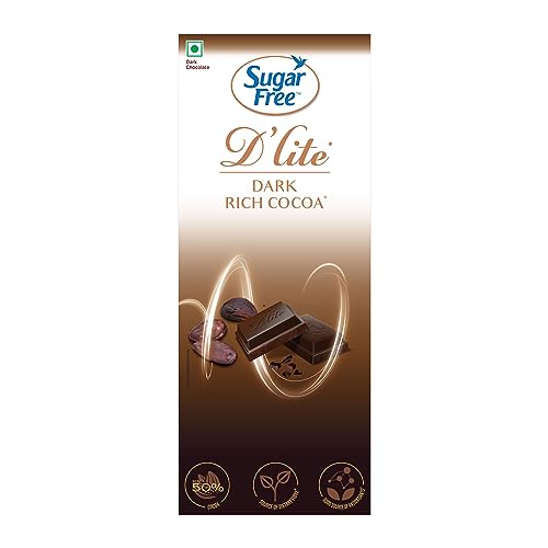 Image of Sugar Free D'Lite Dark Chocolate | Rich Cocoa Dark Chocolate Bar | Pack of 1 (80 grams) | No Added Sugar | Keto Friendly & Vegan | Gluten Free | Guilt Free Extreme Delight with 50% Cocoa
