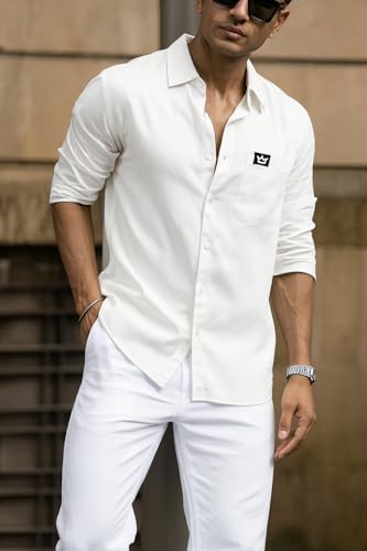 Image of IndoPrimo Men's Regular Fit Cotton Casual Shirt | Premium Solid Full Sleeve Shirt
