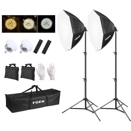 FGen Softbox Licht,Achteckige Softboxen mit 120W Einstellbar LED Fotolicht 3000-6500K,2m Stärkere Lichtstativ Geeignet für Fotostudio Fotografie,YouTube,...