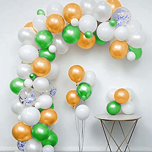ITAF Orange White & Green Metallic Shiny Balloons and Blue Confetti Balloons For Birthday/Anniversary/Engagement/Wedding/Farewell/Any Special Event Theme Party Decoration - Pack of 50